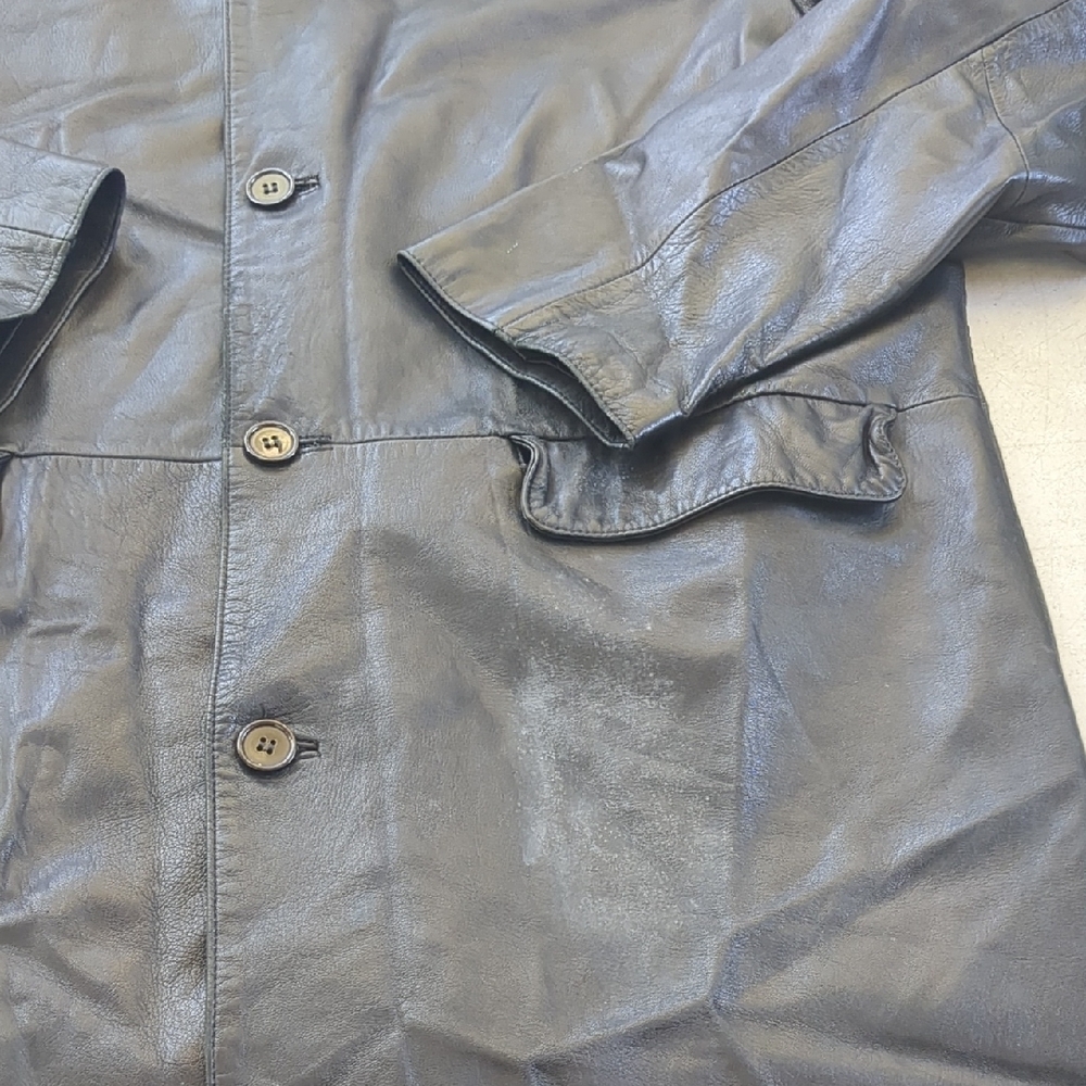 Men's Charcoal Leather Trench Coat - Picture 3 of 8
